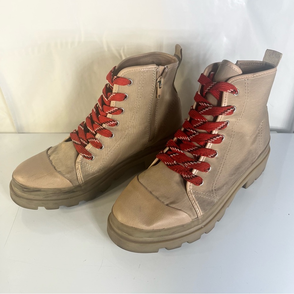 Steve Madden JGrapes Girls Tan Combat Boots Red Laces Big Kid Size 5
